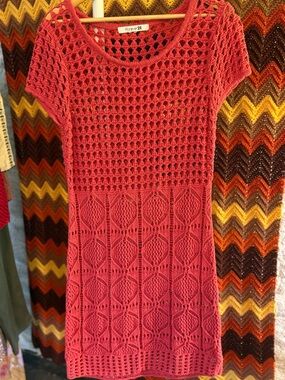 Forever 21 Coral Crochet Short-Sleeve Sweater Dress